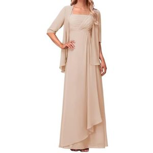 WSEYU Chiffon bruidsmeisjesjurk voor dames, voor bruiloft, ruches, galajurken, plooien, cocktailjurken, grote maten, Champagne, 32