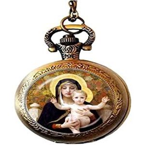 Maagd Maria en Baby Jezus Christian Gezegende Moeder Religieuze Glas Kunst Foto zakhorloge ketting