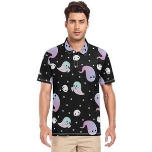 LI ZHI XIN Heren poloshirt met korte mouwen werk T-shirt zomer top klassieke kraag sweatshirt met 2 knopen voor golf tennis outdoor sport Halloween spook patroon, Meerkleurig, S