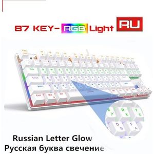QPSJXN 87KEY RGB RETRACKLIT MECANICAL GAVING Toetsenbord USB Schakelaar Rood Bedrade Anti-Guarding Gamers PC (X76 White RGB RU)