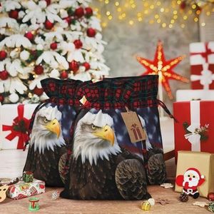 Gift Zakken Met Trekkoord 8.3 X 11.8 Inch Kerst Trekkoord Tas Amerikaanse Bald Eagle Herbruikbare Xmas Wrapping Bag Voor Party Present Zakken Voor Geschenken Decoraties Vakantie