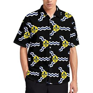 Hawaiiaans shirt met vlag van St. Louis City voor heren, zomer, strand, casual, korte mouwen, button-down shirts met zak