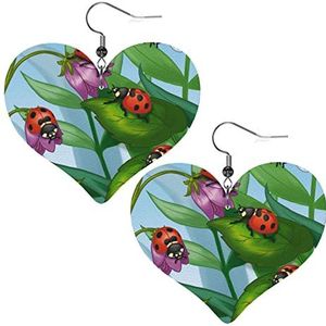LAMAME Paarse Vlinders Gedrukt Liefde Hartvormige Dangle Earring Lederen Oorbel Vakantie Party Decoratie, Eén maat, Kunstleer