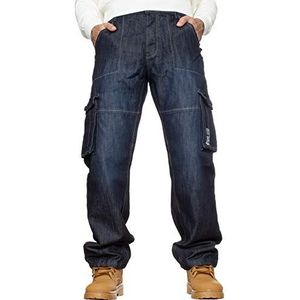 BRAND KRUZE Heren Designer Combat Broek Casual Cargo Jeans Werk Broek Alle Taille Maten, Dark Stonewash, 32W / 30L