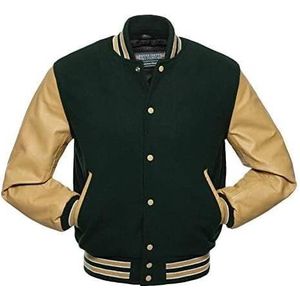 Warrior Gears Heren Varsity Jackets met wollen body en leren mouwen, Klassieke Retro Letterman Motorfiets Bomber Stripe Stijl Varsity Jacket Heren, wollen body en leren mouwen