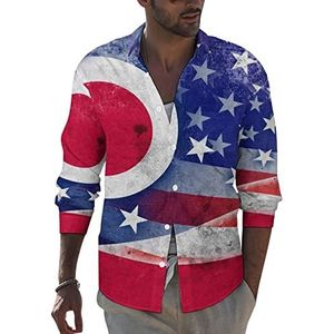 Vintage USA en Ohio State Flag heren revers lange mouw overhemd button down print blouse zomer zak T-shirts tops 6XL