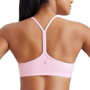 CRZ YOGA Vrouwen Low Impact Strappy Gewatteerde Sport BH Y Racer Back Spaghetti Riemen Yoga BH Tops Roze pioen S