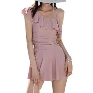 HFYRBDKSPI Dames Eendelig Badpak One Shoulder Ruffle Buikcontrole Badpak Badmode,Roze,L