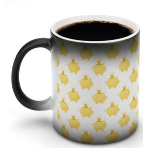 Gele Spaarvarken en Munten passen Magische Warmte Veranderende Mok Ceramische Kop Koffiemokken Warmtegevoelige Grappige Gift