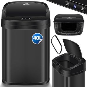 KESSER® Vuilnisemmer voor in de keuken, 40 liter, automatisch met bewegingssensor, afvalemmer en soft-close-deksel, vuilnisemmer met touch-bedieningspaneel en sensor, lcd-display, roestvrij staal,