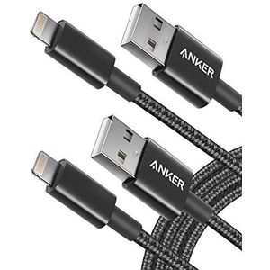 Anker Oplaadkabel, Lightningkabel, eersteklas gevlochten nylon, MFOI-gecertificeerd, voor iPhone XS/XS Max/XR/X/8/8 Plus/7/7 Plus/6, iPad en meer, 1,8 m, 2 stuks