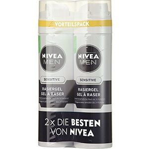Nivea Men Scheergel voor mannen, 200 ml dispenser, Sensitive, 0% alcohol 2 x 200 ml