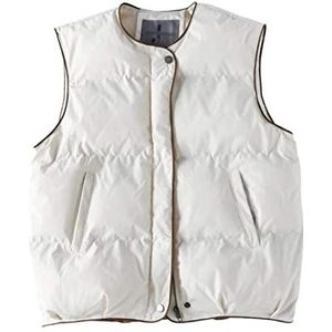 Wintervest Gewatteerd Bovenkleding Thermisch Vest Dames Jas Met Zakken Mouwloos Warm Houden Mouwloos Vest(White,S)