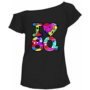 FASHION 7STAR Vrouwen Korte Mouw Ronde Hals Gedrukt T-shirt Dames Sexy I Love 80s Print Party Wear Fancy Shirt Top, I Love 80s Multi Faces Zwart, 42-44