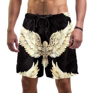 Mannen Board Shorts, Art White Angel Wings Print Sneldrogende Badmode Strand Vakantie Party Bermuda Zwemmen Grote Broek, Art Witte Engel Vleugels Print, L