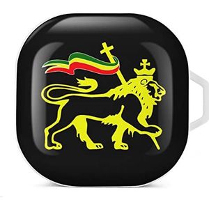 Rasta-Lion Of Judah Retro Oordopjes Hoesje Compatibel met Samsung Hard Shell Beschermhoes Wit-Stijl