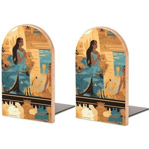 Posters Oude Egyptische Kunst En Cultuur Houten Boekensteunen Antislip Boekenstandaards Decoratieve Boekenhouders voor Plank/Boeken/Films/CD 1 Paar