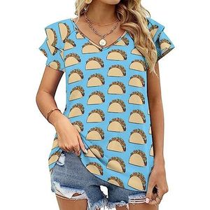 Mexico Taco Casual tuniek tops ruches korte mouwen T-shirts V-hals blouse T-shirt