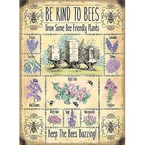 Nieuw ""be kind to bees, grow bee friendly plants"" metalen reclame wandbord 15x20cm