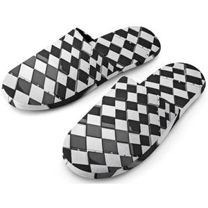 Futuristische zwart-wit dambord pantoffels met volledige print voor dames, warme antislip rubberen zool huisschoenen voor binnenhotel 36-37 (5.5-6)