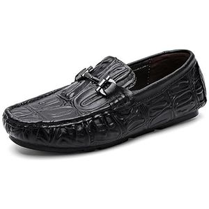 Loafers for heren Effen kleur Leer Krokodillenprint Rijstijl Loafer Comfortabel Antislip Lichtgewicht Klassiek Schoolfeest Instappers (Color : Black, Size : 41 EU)