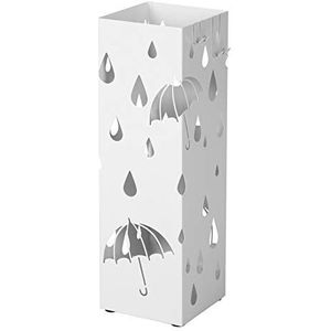 SONGMICS parapluhouder van metaal, vierkante parapluhouder, afneembare wateropvangbak, met 4 haken, 15,5 x 15,5 x 49 cm, wit LUC49W