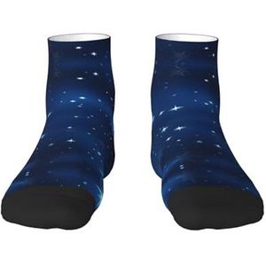 Blauwe glanzende sterren patroon print veelzijdige sportsokken voor casual en sportkleding, geweldige pasvorm voor voetmaten 36-45, Blauw Stralend Sterren Patroon, Eén Maat