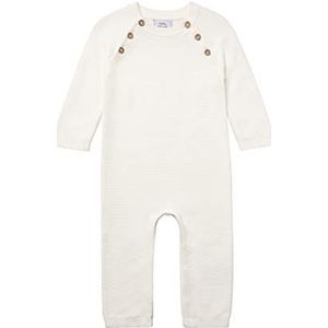 Stellou overall voor baby's en peuters, kleur van katoen, met knopen in houtlook en schuine raglanmouwen, wit, 56 cm