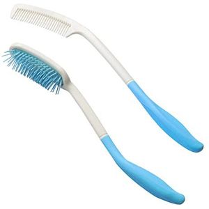 Kesywale Kam en haarborstelset met lange reikwijdte voor ouderen en handgehandicapten, niet nodig om de hand op te tillen (blauw)