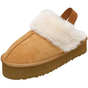 MdybF Slippers Winter Pluche Katoen Vrouwen Slippers Mode Platte Schoenen Dikke Zolen Leisure Thuis Suède Lederen Warme Schouderriem Slippers, Kameel 1, 37 EU