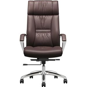 SAFWELAU Armstoel Executive Bureaustoel echt lederen computerstoel, hoge rug ergonomische stoelen met rugleuning kantelen en gladde rollende wielen (kleur: bruin)