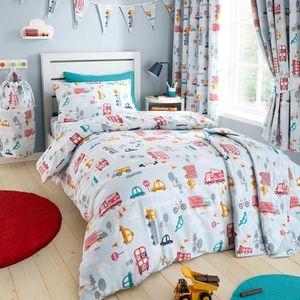 Happy Linen Company Meisjes Jongens Kids Road Trip Transport Cars Blauw Dubbel Omkeerbaar Zacht Gemakkelijk Onderhoud Beddengoed Dekbedovertrek Quilt Beddengoed Set Met Kussenslopen