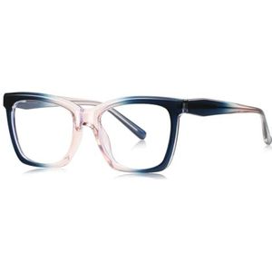moomoobird Mode Bril voor Vrouwen Grote TR90 Frame Heldere Lens Vierkante Bril Frame Vrouwelijk, Blauw Roze Frame