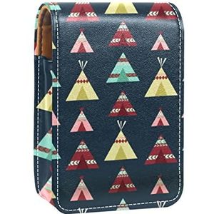 Kleurrijke Boho Patronen Draagbare Lipstick Case voor Reizen,Mini Lipstick Opbergdoos met Spiegel voor Vrouwen Dames, Lederen Cosmetische Pouch, Meerkleurig, 9.5x2x7 cm/3.7x0.8x2.7 in
