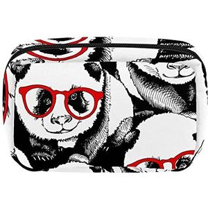 Cosmetische Rits Pouch Makeup Bag Reizen Waterdichte Toiletry Zakken voor Vrouwen Leuke Panda met Rode Zonnebril, Meerkleurig, 17.5x7x10.5cm/6.9x4.1x2.8in