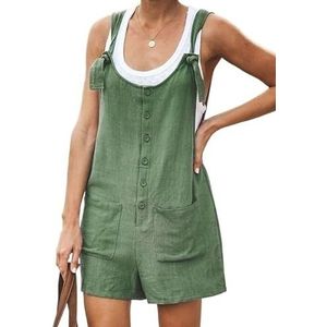 Jumpsuits Voor Vrouwen Zomer Casual 2 Sets Vrouwen Casual Jumpsuits Shorts Losse Rompertjes Zomer Effen Kleur Knop Vrouwen Playsuits, Groen, 5XL