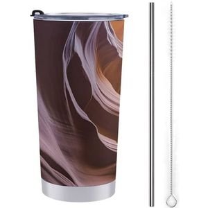 AQRJLPM Antelope Canyon Autobeker van roestvrij staal, beker van 20 oz met rietje en deksels, lekvrij, geïsoleerde roestvrijstalen reisbeker, drinkbaar voor koude warme dranken op de camping