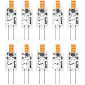 Yuiip G4 LED-lamp 2W, warm wit, 2700K COB gloeilampen, vervanging voor G4 10W halogeenlampen, 12V AC/DC, 360° kijkhoek, geen flikkering, 10er LED-lamp, niet dimbaar, verpakking van 10 stuks