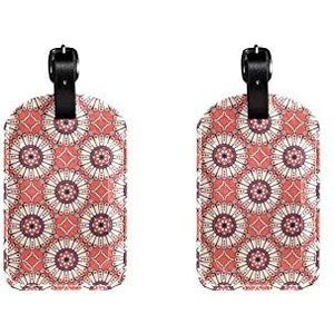 PU Lederen Bagage Tags met Mandala Paisley Design Print Naam ID Labels voor Reistas Bagage Koffer met Terug Privacy Cover 2 Pack