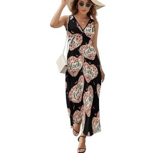 Leopard Love Maxi-jurk voor dames, mouwloos, V-hals, casual, zomer, lange jurk