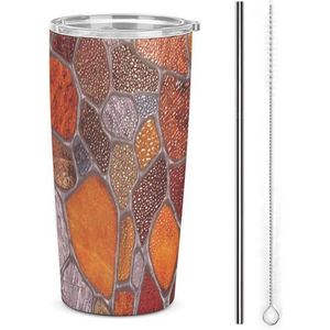 Glas in lood Pebble Textuur Reizen Koffie Mok Roestvrij Staal Tumbler Met Deksel En Stro Geïsoleerde Cup Voor Auto Thuis 17oz