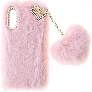 Fluffy Fur Plush Case for Samsung Galaxy A03 Core Protective Case Soft Warm Love Fluffy Case Bling Diamond Cover Fluffy Fur Skin TPU Cell Phone Case for Women Girls for Samsung Galaxy A03 Core,Pink