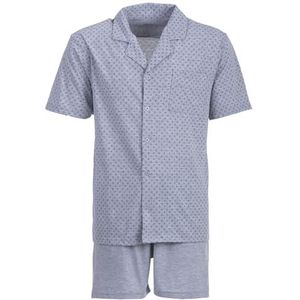 Henry Terre Heren pyjama Shorty Karl met kruispatroon pyjama set M-5XL katoen doorgeknoopte shorts en korte mouwen elegant design zomerpyjama, lichtgrijs, L