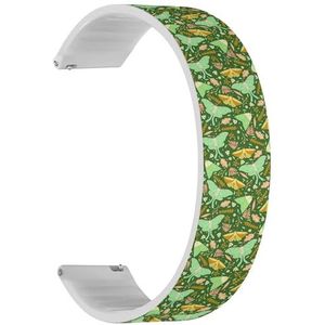 RYANUKA Solo Loop band compatibel met Ticwatch Pro 3 Ultra GPS/Pro 3 GPS/Pro 4G LTE / E2 / S2 (Moths On Green) quick-release 22 mm rekbare siliconen band accessoire, Siliconen, Geen edelsteen
