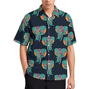 Kleurrijke Indiase Olifant Hawaiiaanse Shirt Voor Mannen Zomer Strand Casual Korte Mouw Button Down Shirts met Zak
