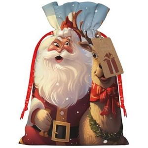 NONHAI Kerst Gift Zakken Kerstman en rendier Trekkoord Kerst Jute Zakken met Gift Tags Upgraded Candy Gift Wrapping Zakken voor Kerst Cadeaus Party Gunst Goody Sack