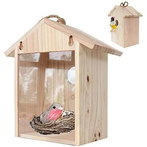 Houten vogelhuis met zuignap, nestkast voor wilde vogels, eekhoornveilig vogelhuisje op het raam, voor natuurliefhebbers of vogelliefhebbers