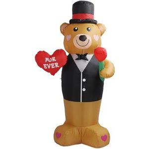 Opblaasbare Teddybeer, Verdikte Stof IP44 Waterdicht, Superhelder, Krachtig, Verlichte Opblaasbare Beer voor Valentijnsdag (EU-stekker 220‑240V)