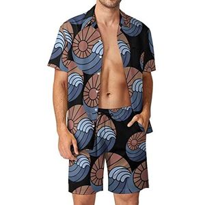 Sun & Sea Wave Hawaiiaanse sets voor heren, button-down trainingspak met korte mouwen, strandoutfits, M