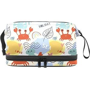 Grote capaciteit reizen cosmetische tas,Make-up tas,Waterdichte make-up tas Organizer, Zeedieren kleurrijk, Meerkleurig, 27x15x14 cm/10.6x5.9x5.5 in